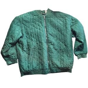Partners II Green Quilted Full Zip Silk Bomber Jacket Plus Size 2X